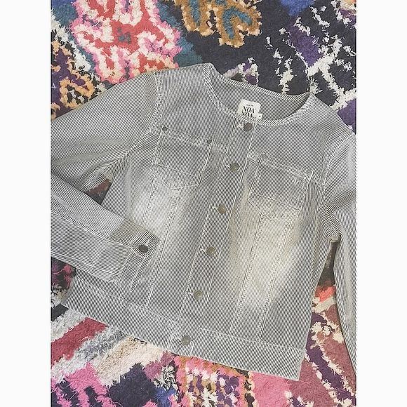 🌼Noa Noa🌼 - Railroad stripe denim jacket / size M / navy blue & white - Picture 4 of 7